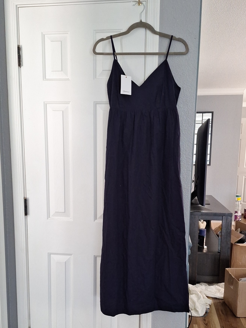 Quince 100% Organic Cotton Sleeveless Maxi Dress Navy S NWT - Picture 3 of 4